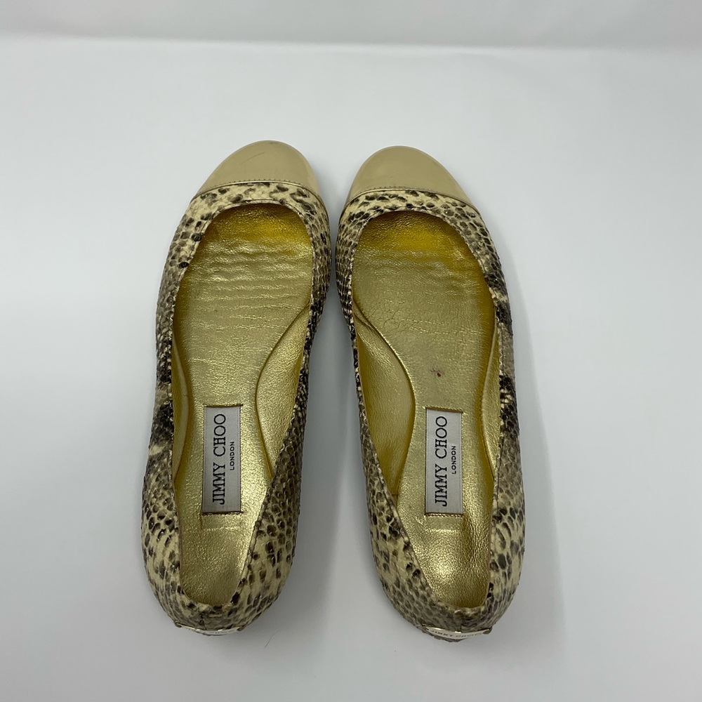 Jimmy Choo Gold Metallic Snake Print Flats - Picture 5 of 14
